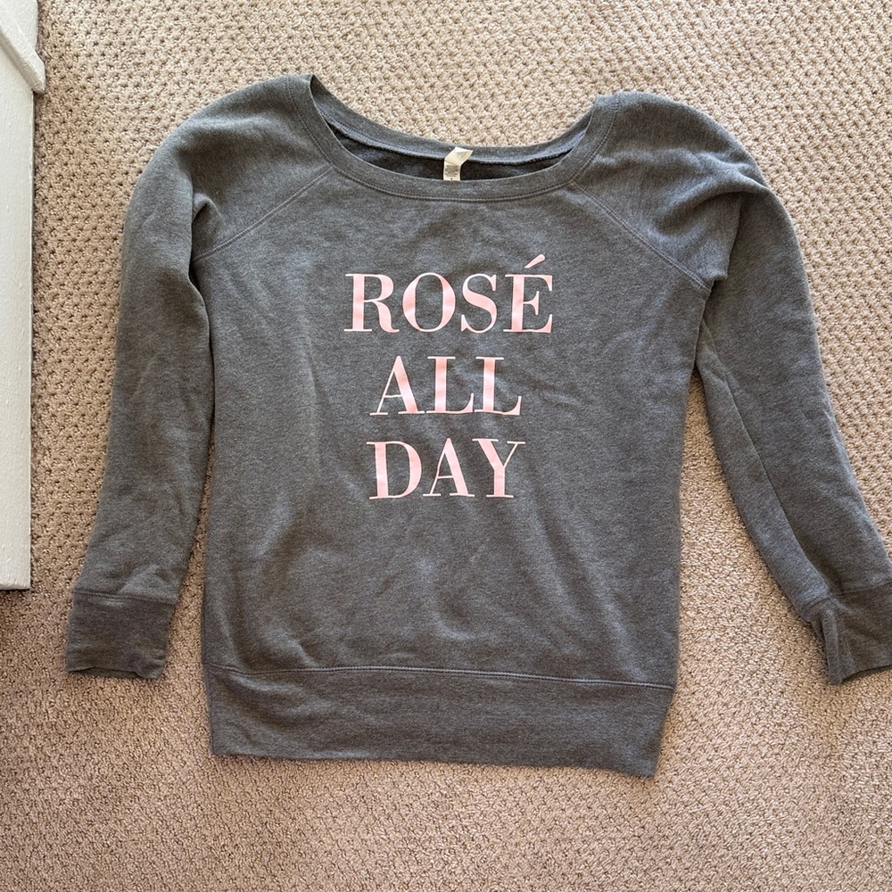 Bella Canvas Gray Sweatshirt with Pink "ROSÉ ALL DAY" Print
